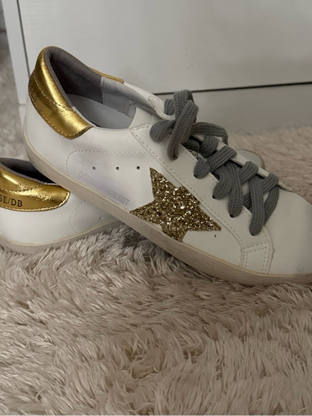 White Leather Sneakers with Gold Star Accent - Women